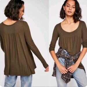 FREE People Love Valley Long Sleeve Knit Top Olive Green Size M